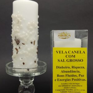 Vela Branca Artesanal Com Canela e Sal Grosso