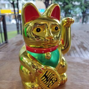 Maneki Neko Gato da Sorte Dourado 21cm