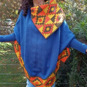 Poncho Alpaca Feminino Azul