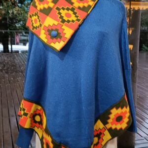 Poncho Alpaca Feminino Azul