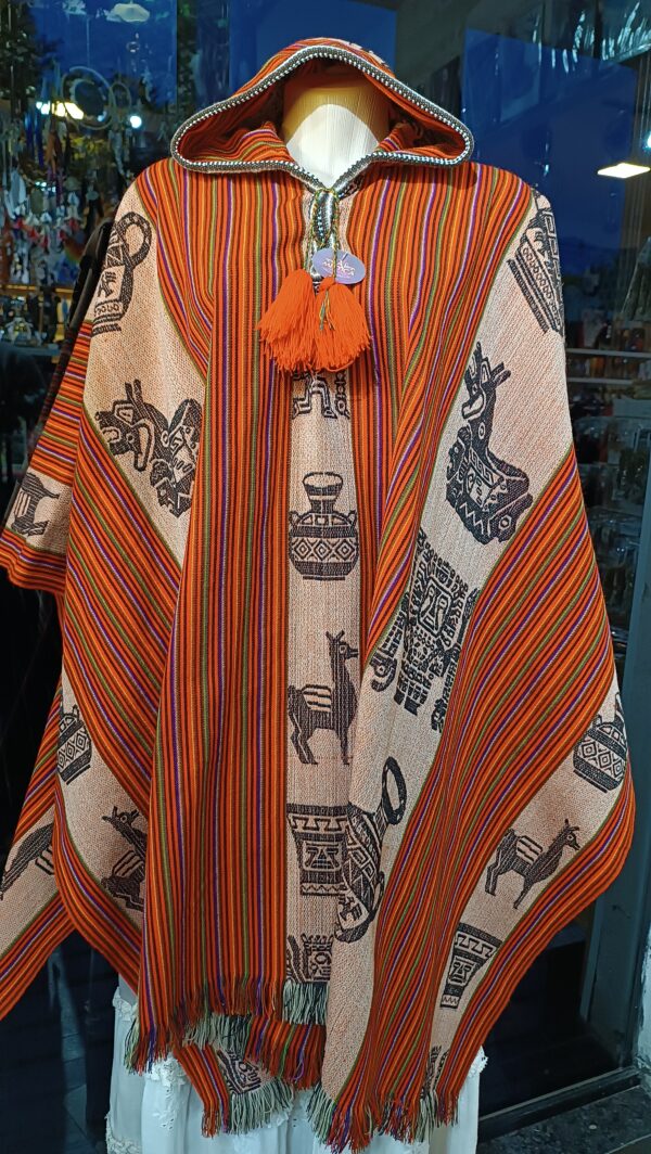 Poncho Vermelho Peruano Dos Andes Lhamas Alpaca Hippie Boho - Image 2