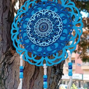 Mandala madeira 3D Azul olho grego