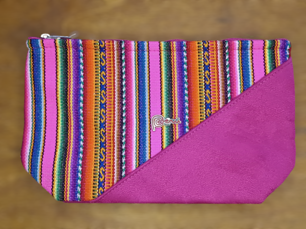 Bolsa peruana com detalhe em couro e tecido Rosa - Image 2