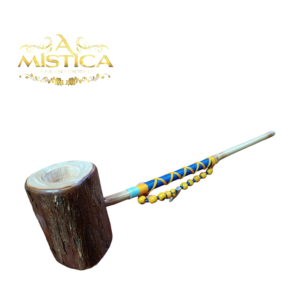 Cachimbo Xamânico Aste Azul e Amarelo