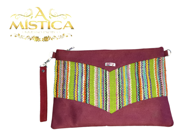 Bolsa peruana com detalhe em couro e tecido Bordô