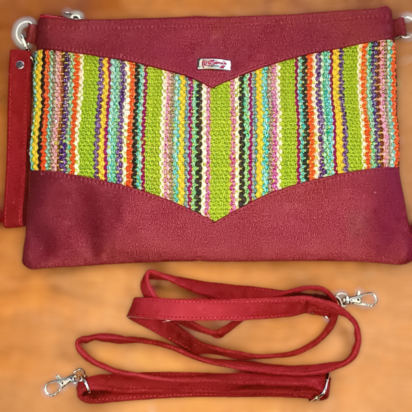 Bolsa peruana com detalhe em couro e tecido Bordô - Image 2