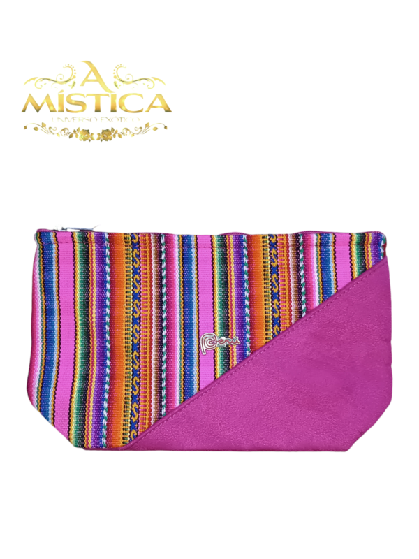 Bolsa peruana com detalhe em couro e tecido Rosa