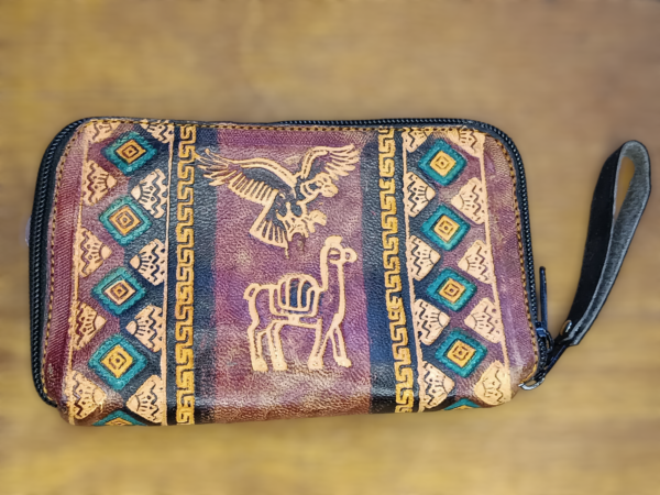 Bolsa Peruana de Couro Pirografado Marron - Image 2