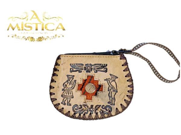 Bolsa para moedas Peruana de Couro Pirografado