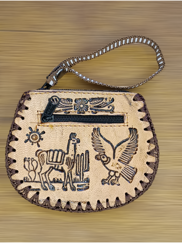 Bolsa para moedas Peruana de Couro Pirografado - Image 2