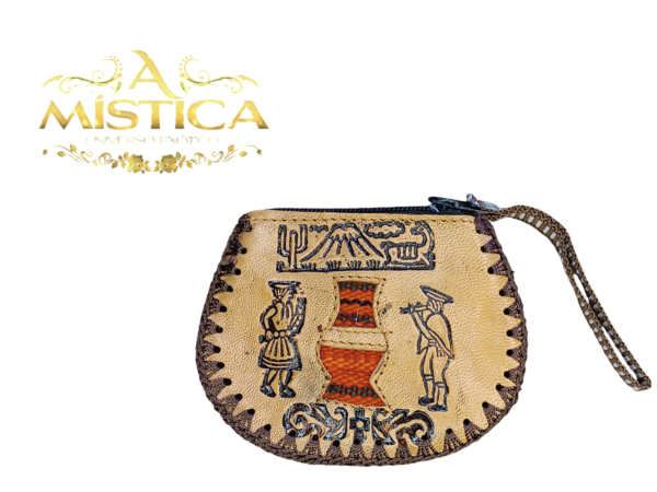 Bolsa para moedas Peruana de Couro Pirografado