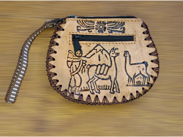 Bolsa para moedas Peruana de Couro Pirografado - Image 2
