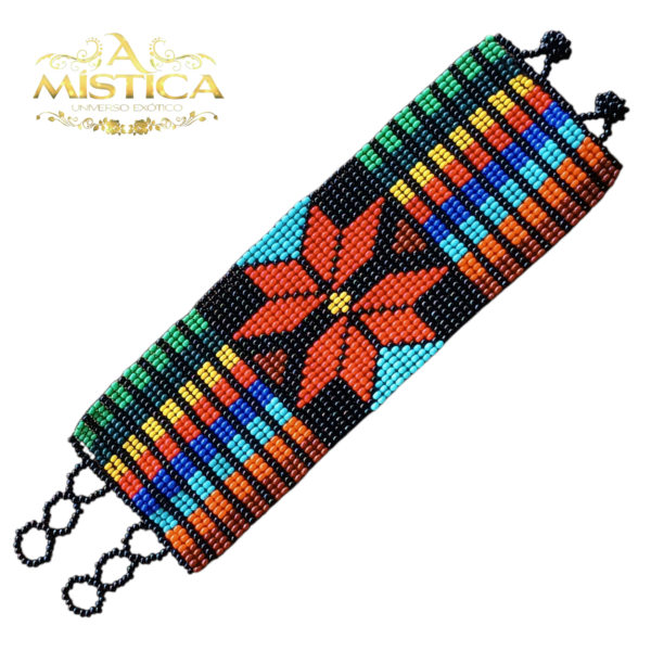 Pulseira étnica de miçangas Flor vermelha