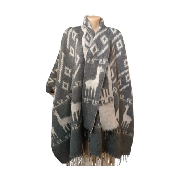 Poncho Cinza Peruano Dos Andes Lhamas Alpaca Hippie Boho