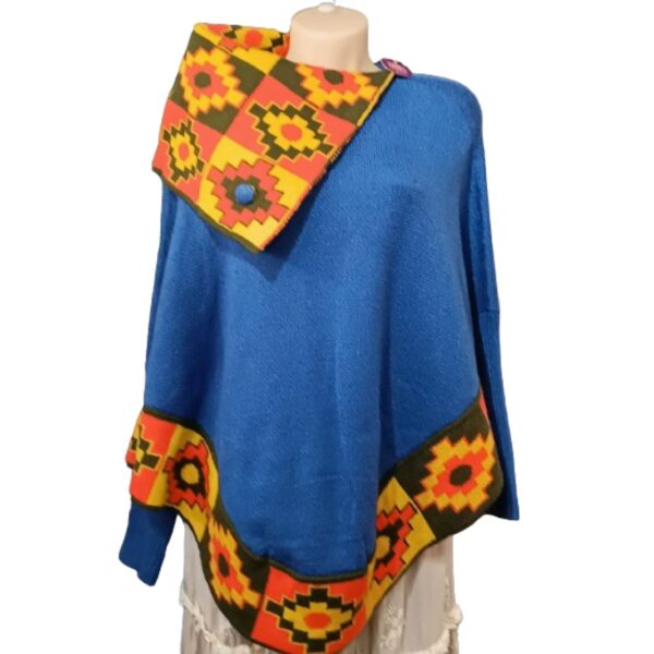 Poncho Alpaca Feminino Azul