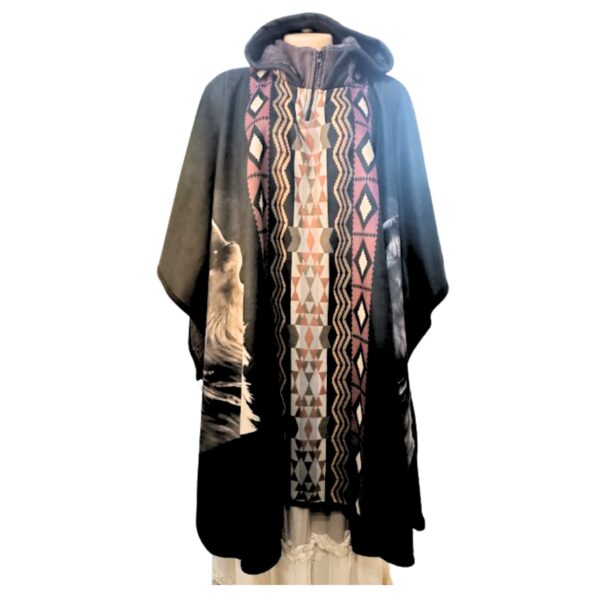 Poncho Xamânico Lobos Apeluciado Hippie Boho