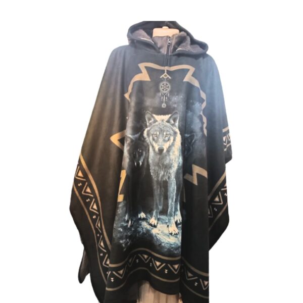 Poncho Xamânico Lobos Apeluciado Hippie Boho