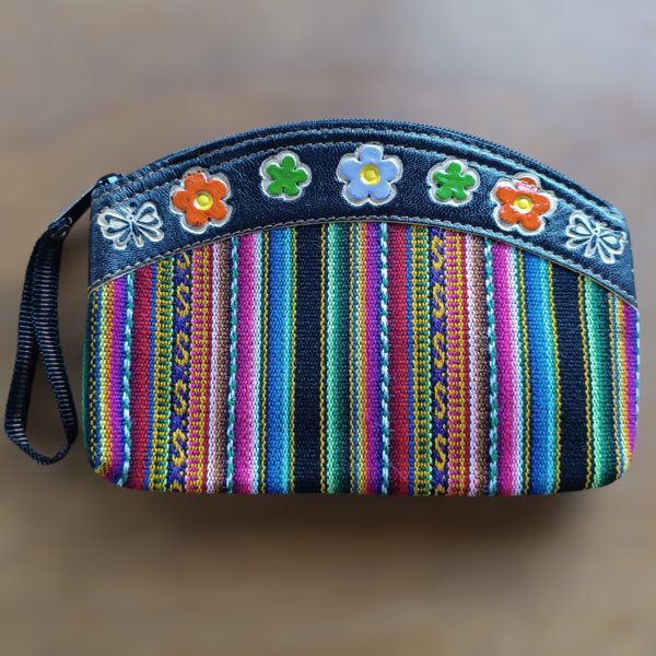 Bolsa peruana com detalhe em couro Preto e tecido - Image 2