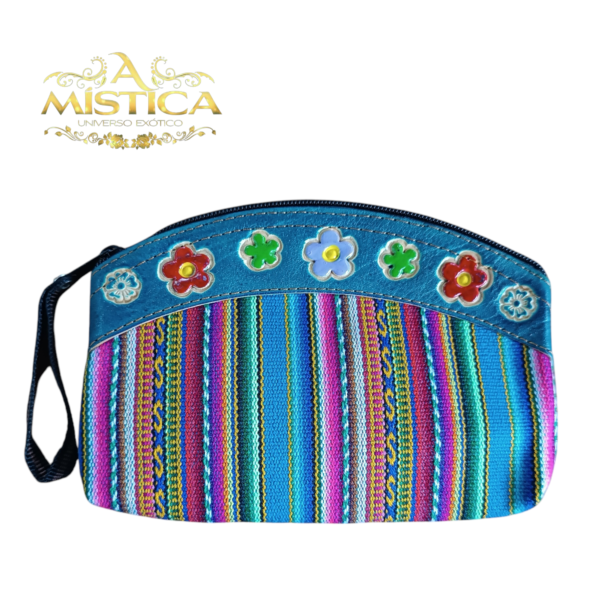 Bolsa peruana com detalhe em couro Azul e tecido