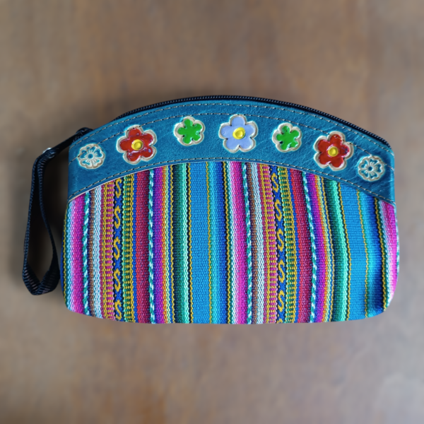 Bolsa peruana com detalhe em couro Azul e tecido - Image 2