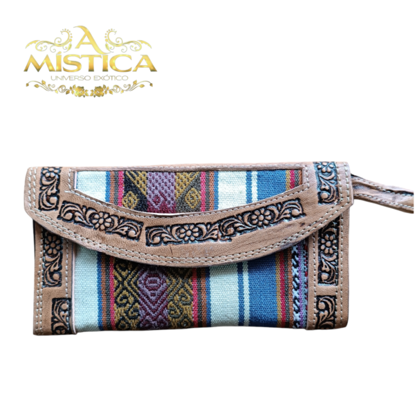 Carteira Peruana de Couro Pirografado Marron