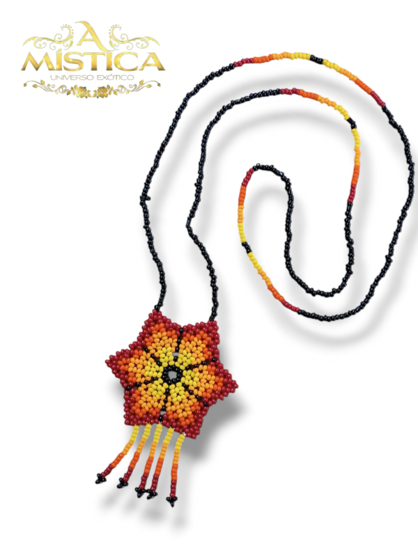 Colar feito com miçangas Flor estilo Étnico Peruano laranja