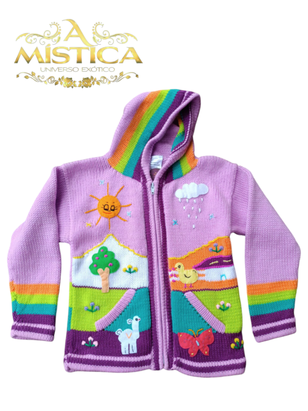 Blusa Casaco de Inverno Infantil Tricot Peruano Bordado