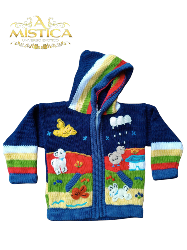 Blusa Casaco de Inverno Infantil Tricot Peruano Bordado