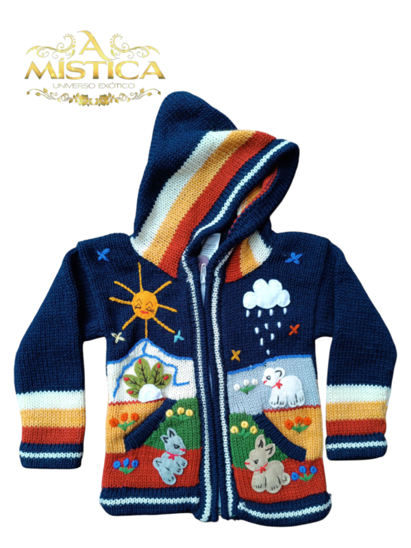 Blusa Casaco de Inverno Infantil Tricot Peruano Bordado