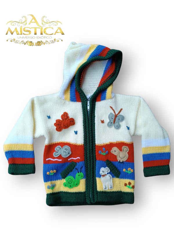 Blusa Casaco de Inverno Infantil Tricot Peruano Bordado