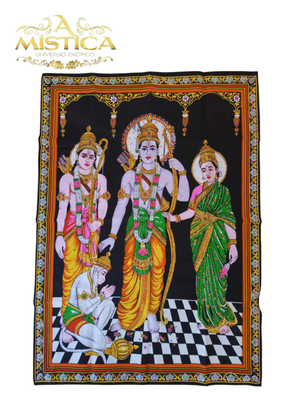 Pano Tapeçaria de Parede Ram, Sita, Lakshmi e Hanuman