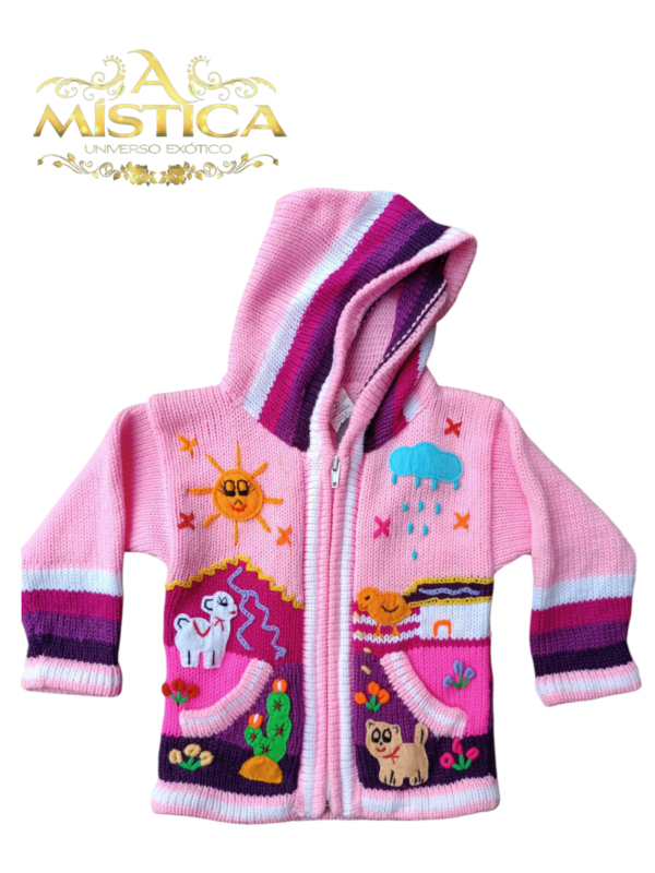 Blusa Casaco de Inverno Infantil Tricot Peruano Bordado