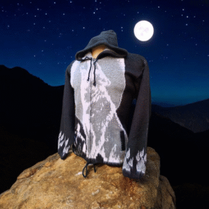Jaqueta de lã Peruana Unissex Preta Lobo
