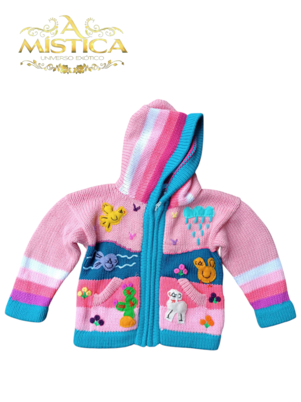 Blusa Casaco de Inverno Infantil Tricot Peruano Bordado