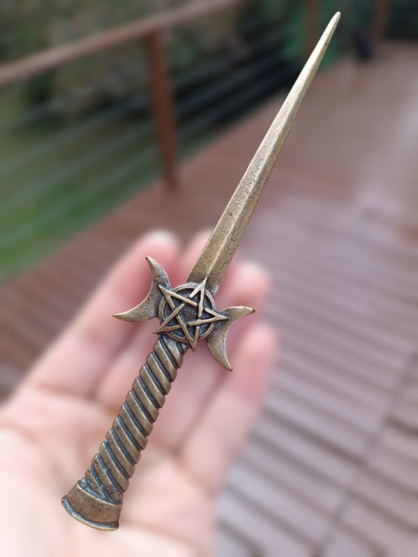 Punhal Athame Triluna 20cm Ouro velho - Image 4