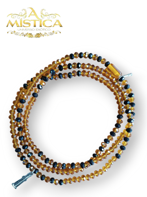 Guia Omulu Porcelana e Cristal 8MM Amarelo escuro e preto