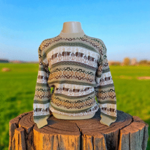 Blusa de lã Peruana Unissex Bege com detalhes Verde musgo
