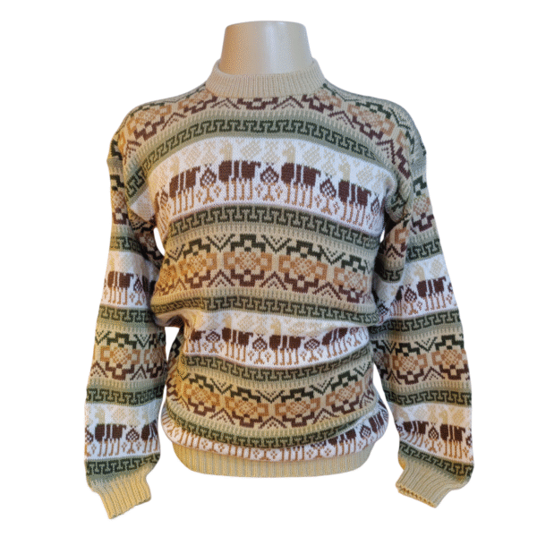 Blusa de lã Peruana Unissex Bege com detalhes Verde musgo