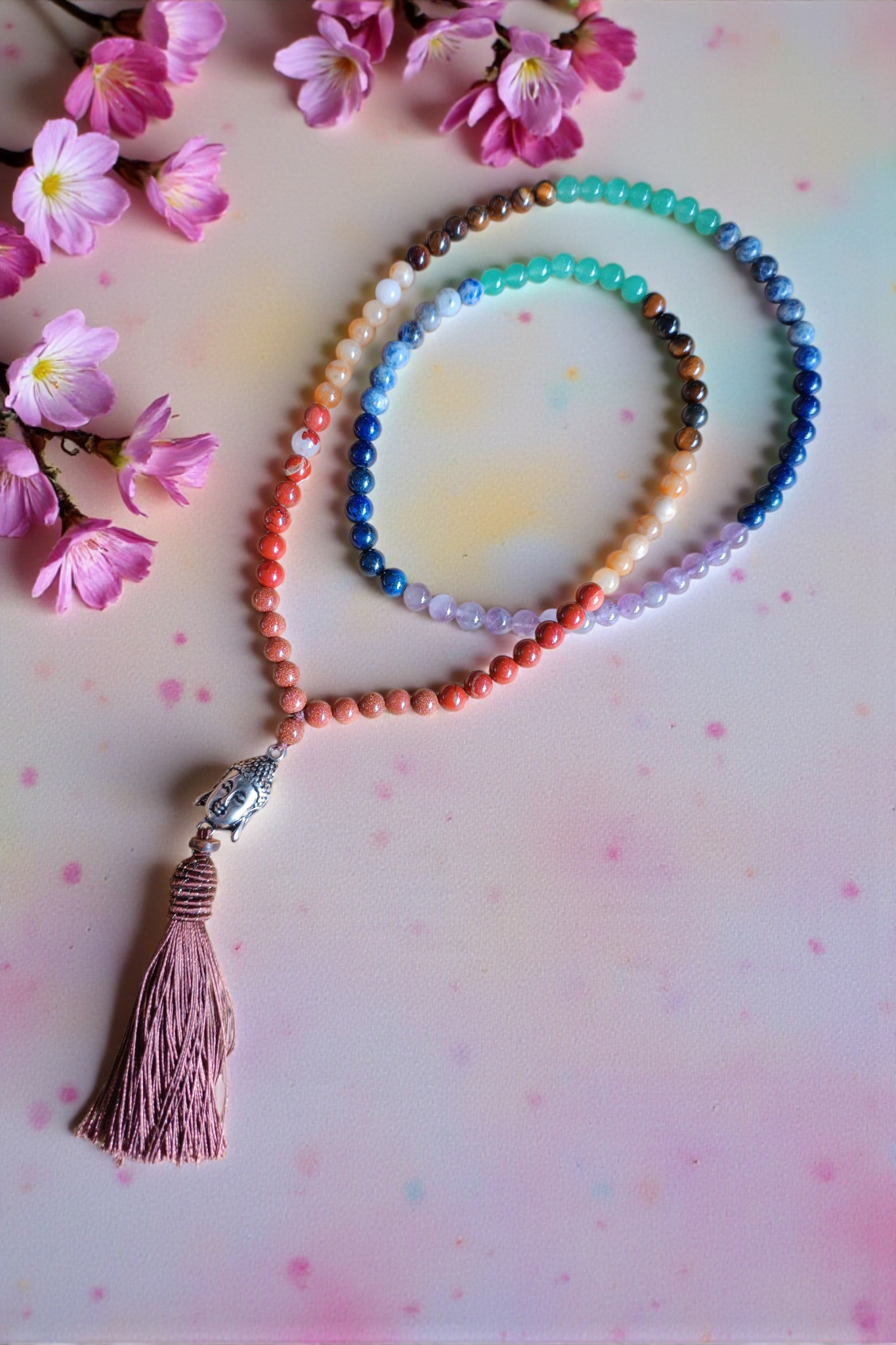 Japamala de Pedra Chakras com Ponta de Buda 108 contas - Imagem 2