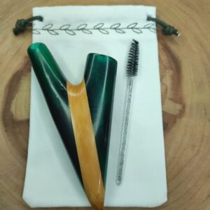 Kuripe de Resina Verde detalhe madeira  – Auto Aplicador de Rapé