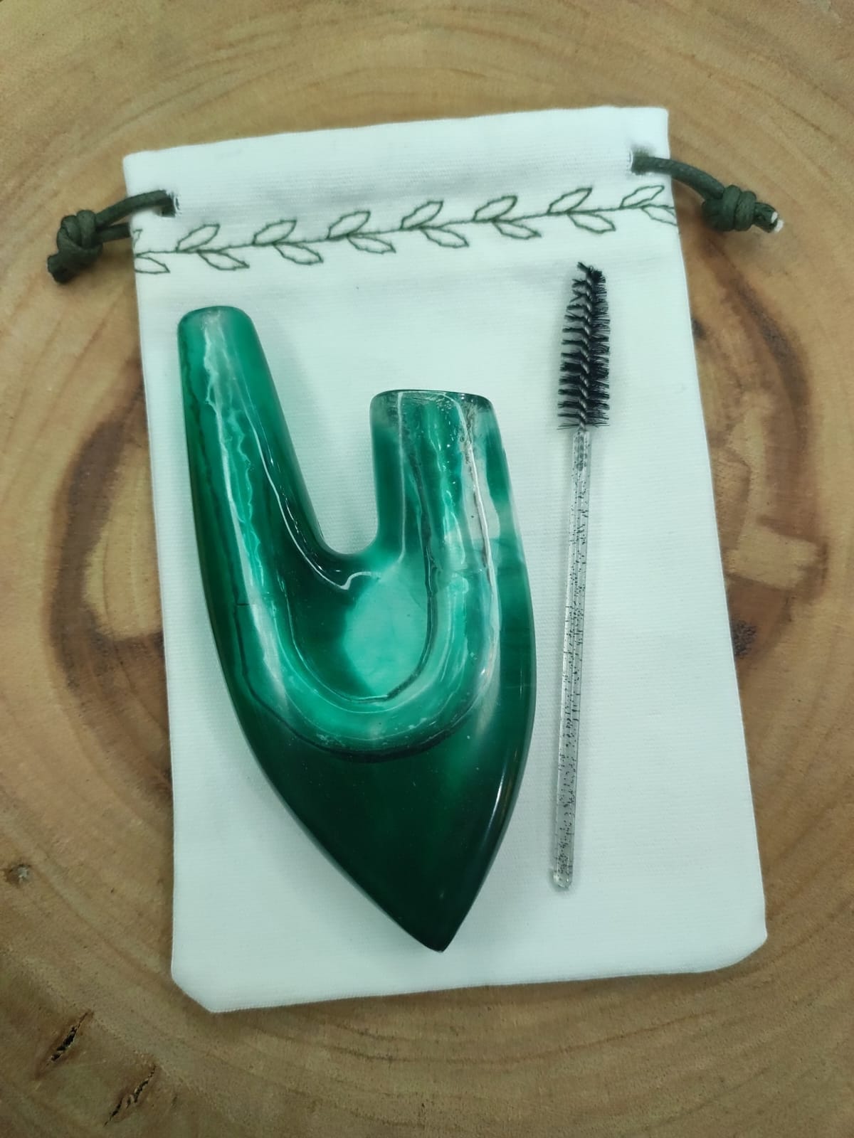 Kuripe de Resina verde transparente - Auto Aplicador de Rapé - Imagem 2