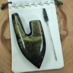 Kuripe de Resina preto com dourado – Auto Aplicador de Rapé