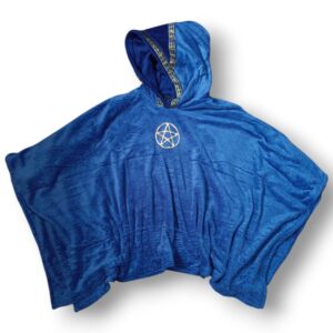 Poncho Microfibra Retangular Com Capuz Pentagrama Azul