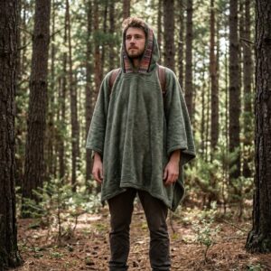 Poncho Xamanico Microfibra Retangular Com Capuz Native Verde