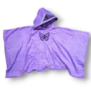 Poncho Retangular Com Capuz Violeta Borboleta
