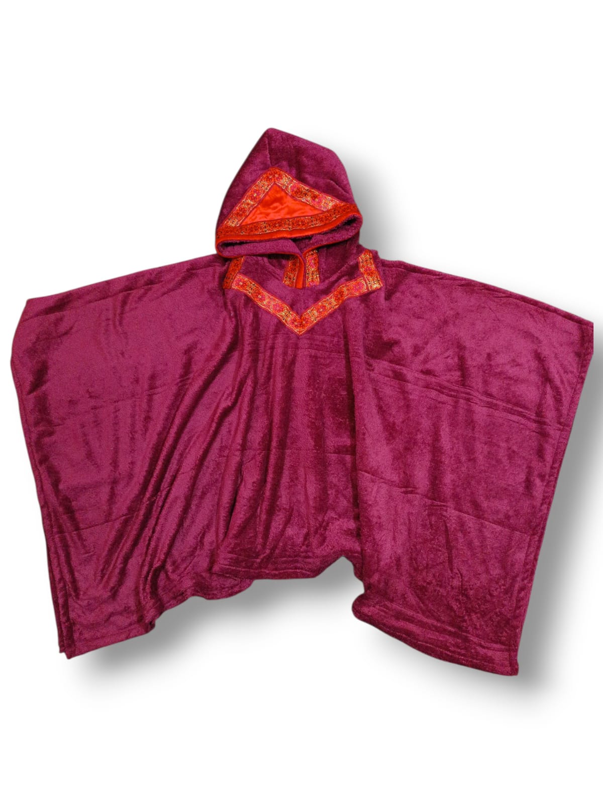 Poncho Microfibra Retangular Com Capuz Bordo