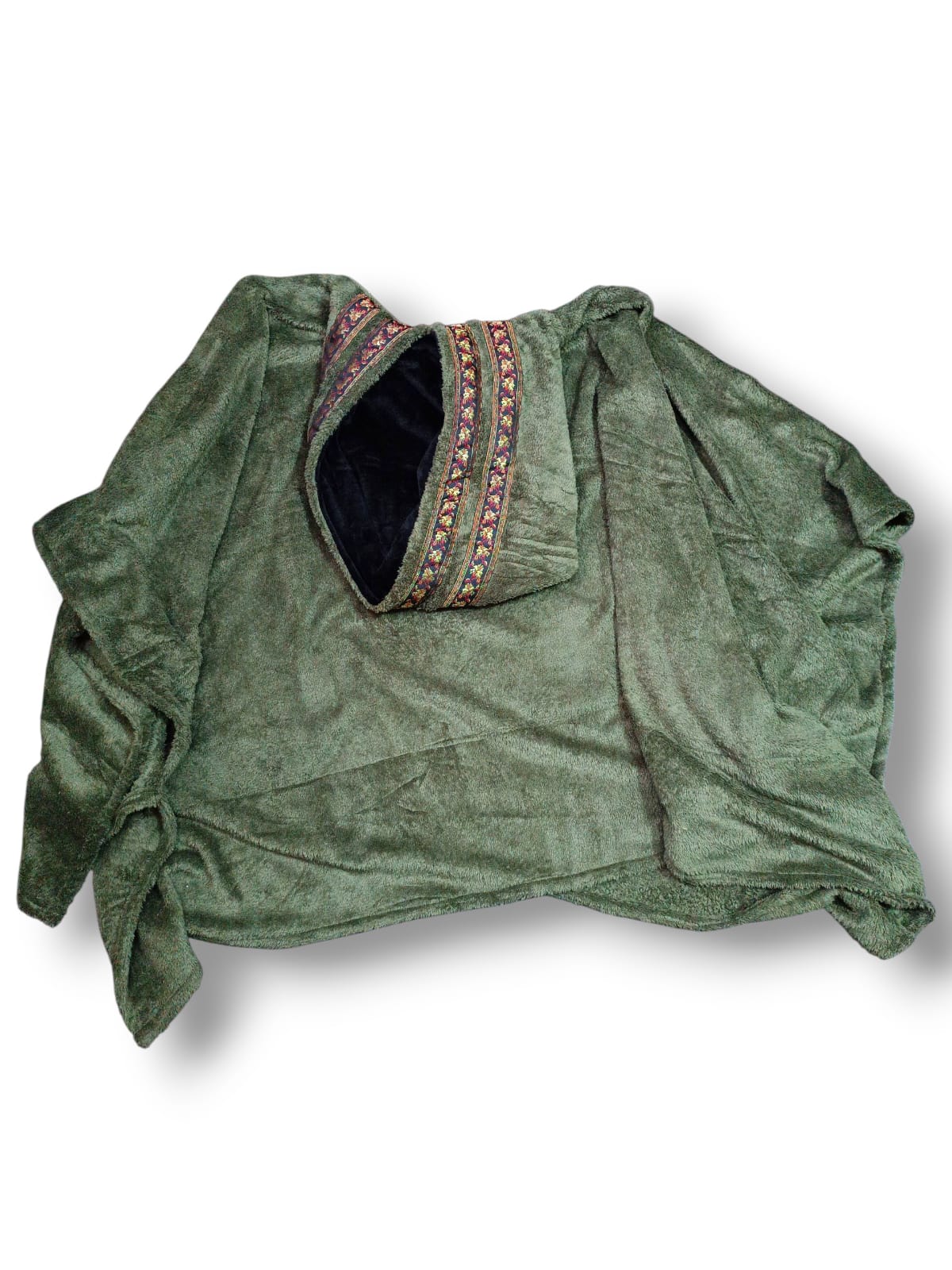 Poncho Microfibra Retangular Com Capuz Verde Musgo - Imagem 3