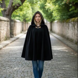 Poncho Capa Aberta Microfibra Com Capuz Preto