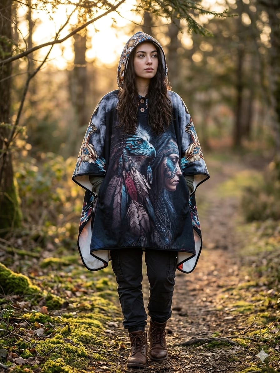 Poncho Com Capuz Equador Native Woman American Unissex - Imagem 2