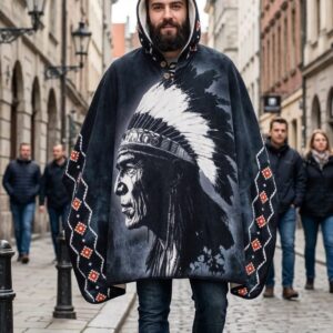Poncho Com Capuz Equador Native American Unissex